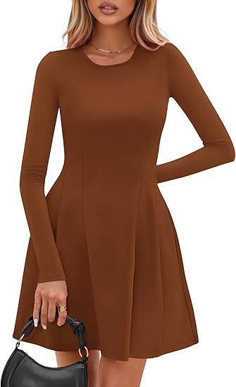 Women's Fall Casual Long Sleeve A-Line Knit Mini Dress