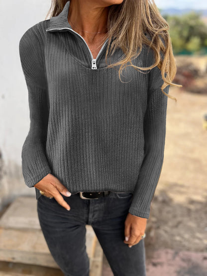 Women's Ribbed Quarter Zip Pullover Sweater Long Sleeve
