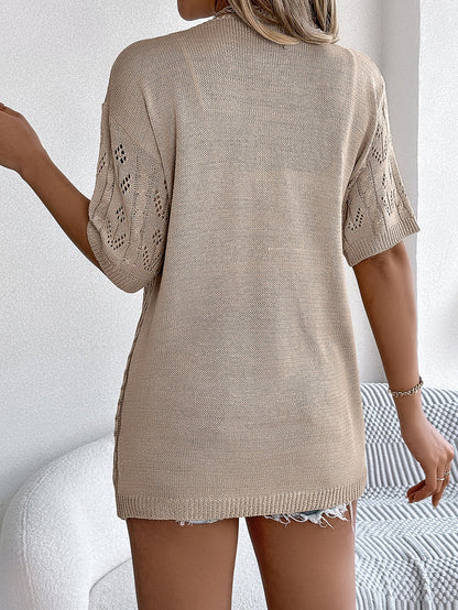 White Crochet Open Front Knit Cardigan Short Sleeve Cover Up