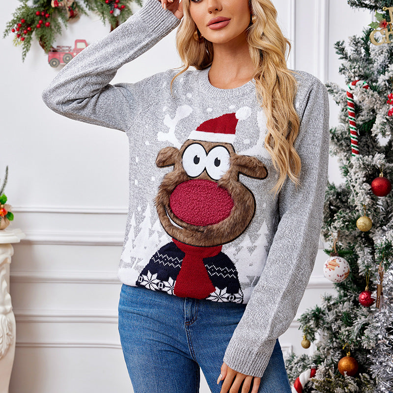 Family Matching Christmas Reindeer Knit Sweater Gray