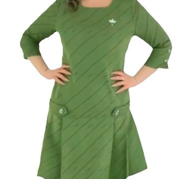 Women Plus Size Midi Dress Button Front Pleated 3/4 Sleeve