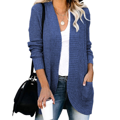 Women's Oversized Chunky Knit Open Front Cardigan Pockets