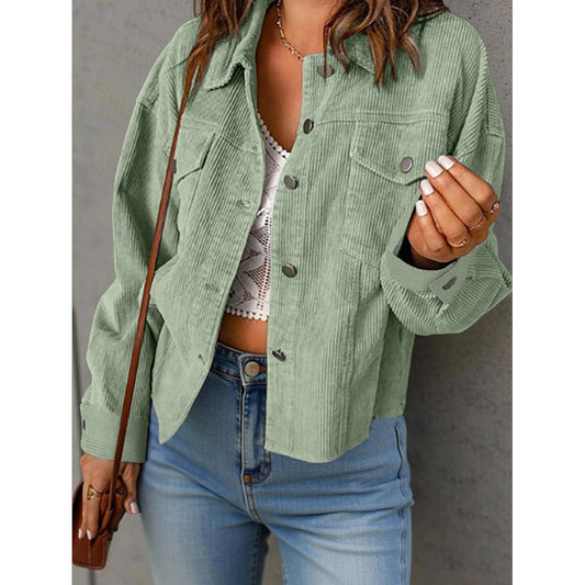 Solid Corduroy Oversized Button Up Shacket