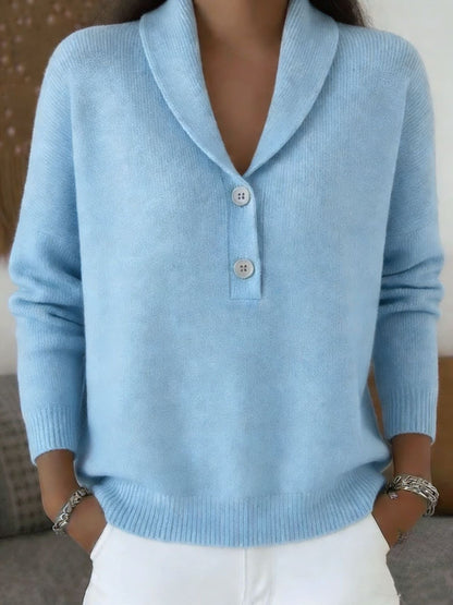 Women's Polo Collar Button Knit Sweater Pullover