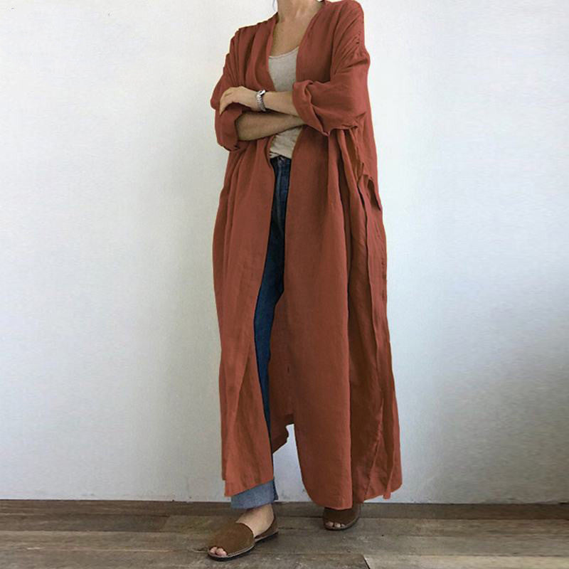 Women's Long Open Front Linen Cotton Duster Cardigan