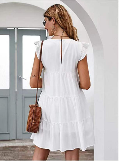 Solid Color Casual Short Sleeve Babydoll Dress