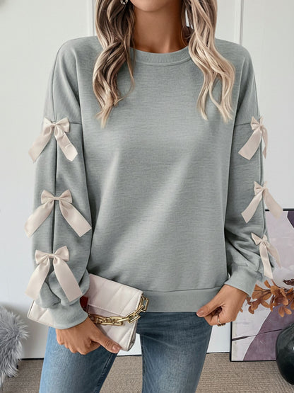 Bow Sleeve Round Neck Long Sleeve Sweatshirt