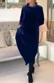 Women's Scarf Neck Velvet Maxi Dress Long Sleeve Pockets