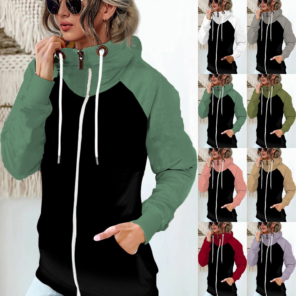 Women's Colorblock Fleece Zip Hoodie Oversized Plus Size