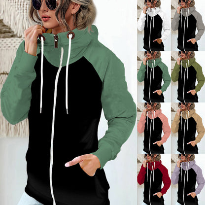 Women's Colorblock Fleece Zip Hoodie Oversized Plus Size