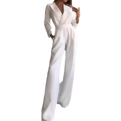 Women's Long Sleeve Blazer Wide Leg Jumpsuit