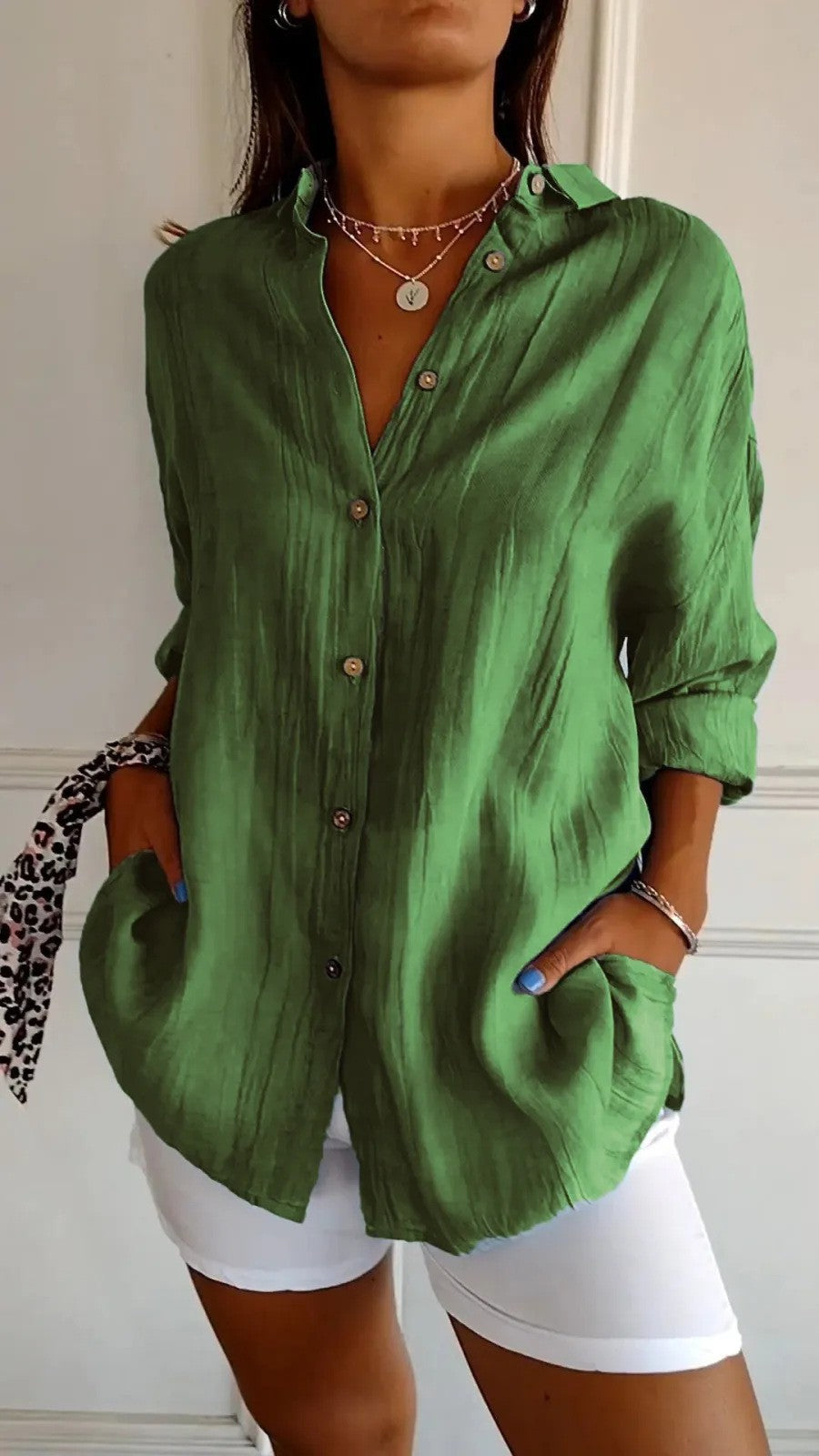 Women's Oversized Button Down Blouse Long Sleeve Collared
