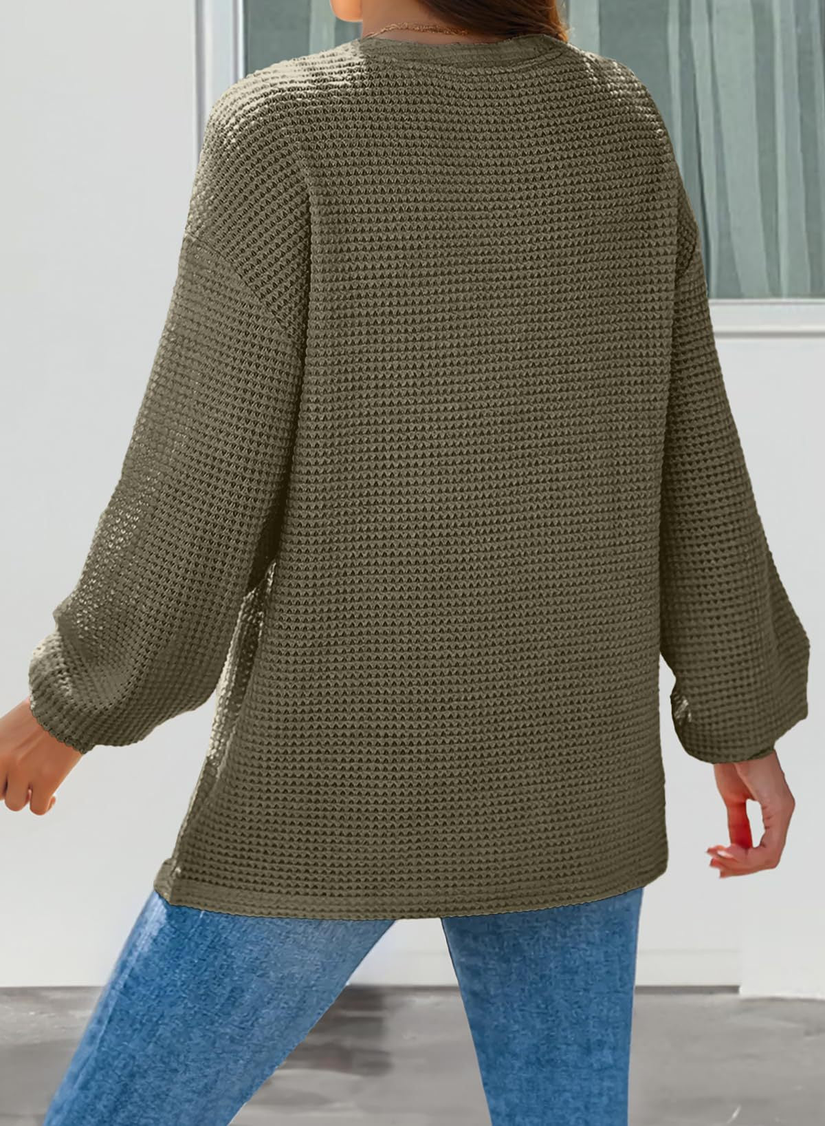 Women's Waffle Knit Long Sleeve Henley Top