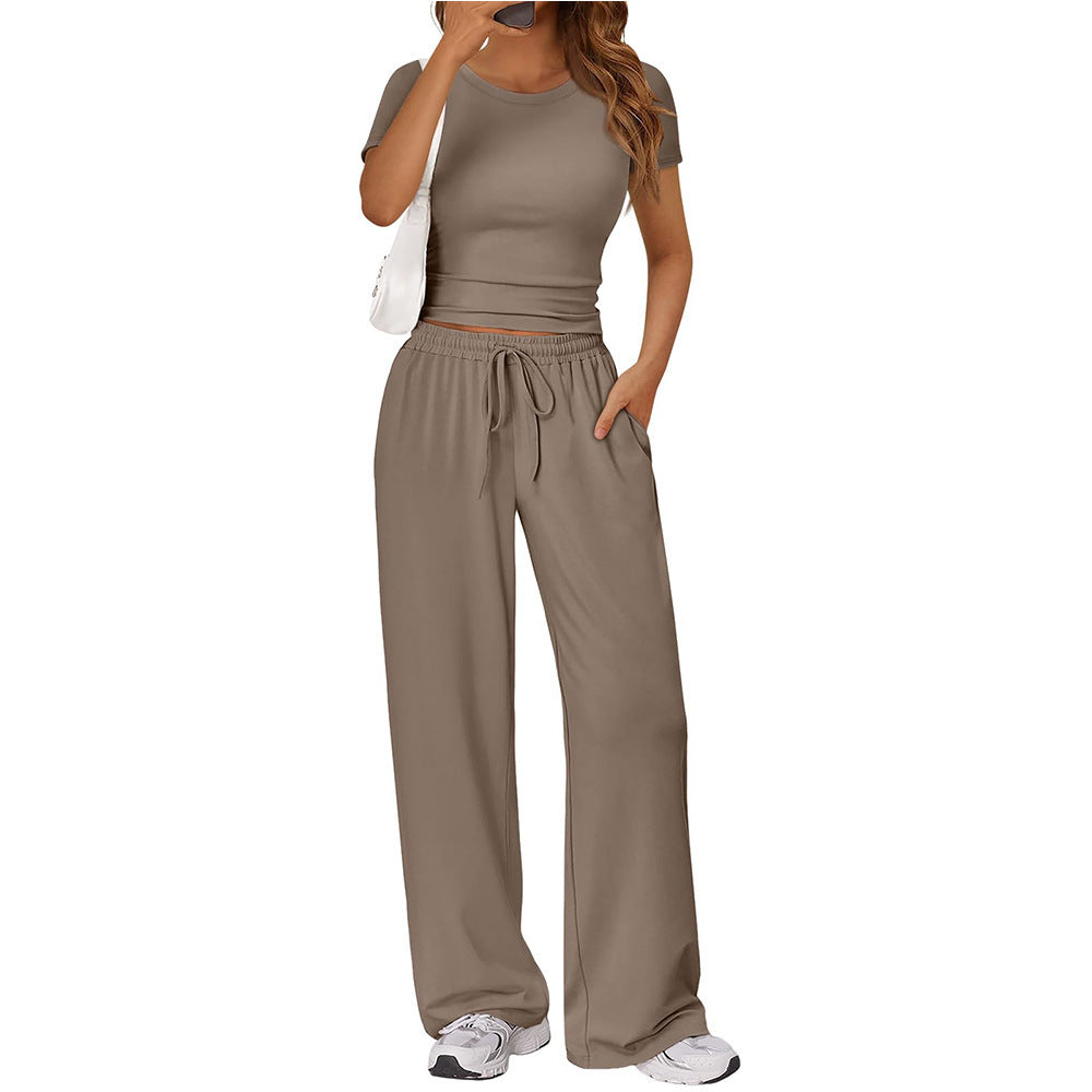 Crop Tee & Wide Leg Pants Lounge Set for Women