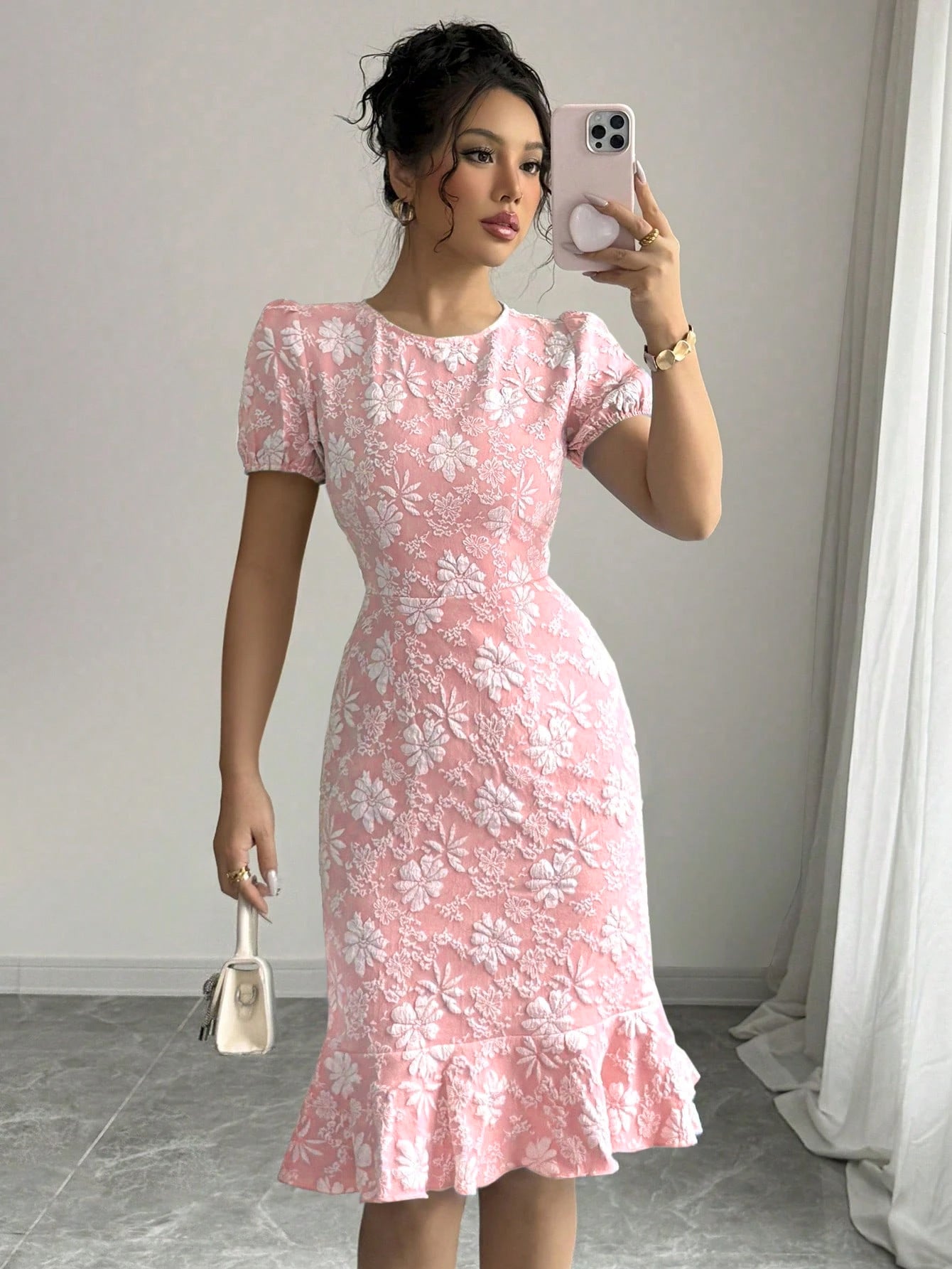 Short Sleeve Round Neck Slim Fit Office Dress