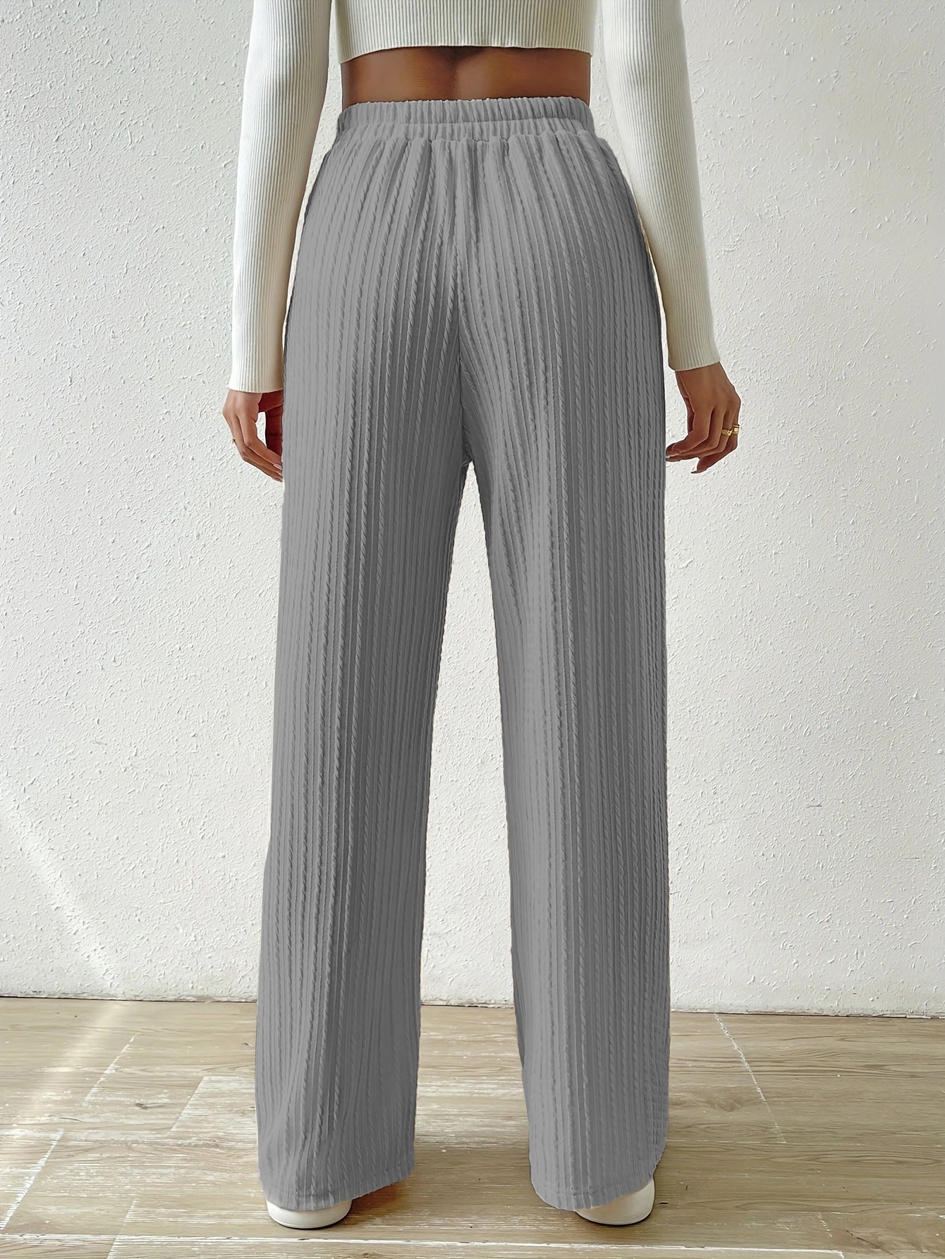 Textured Knit High Waist Wide Leg Lounge Pants
