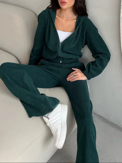 Women's 2 Piece Hoodie Wide Leg Pants Set