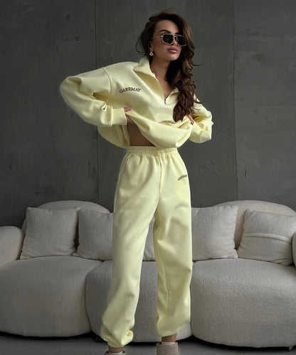 Women's Embroidered Quarter Zip Fleece Sweatsuit Set