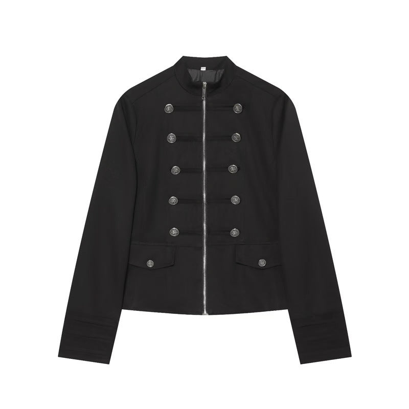 Women's Stand Collar Button Detail Cropped Blazer