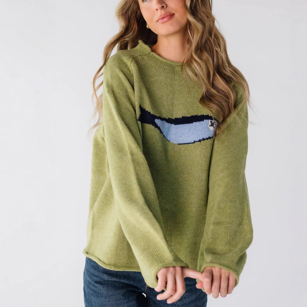 Vintage Whale Oversized Crewneck Knit Sweater