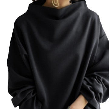 Women Oversized Mock Neck Black Sweatshirt Pullover