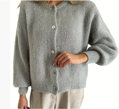 Oversized Pastel Crew Neck Button Front Knit Cardigan