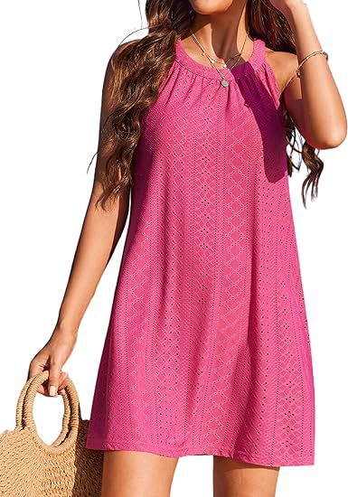 Eyelet Crochet Cover Up Dress Sleeveless Beach Mini