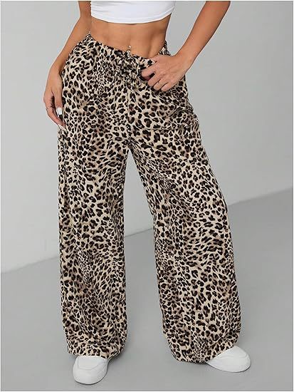 Low-Waist Leopard Print Wide-Leg Pants – Edgy Streetwear for Women