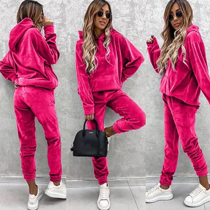 Women's Velvet Hoodie Jogger Pants Two Piece Set