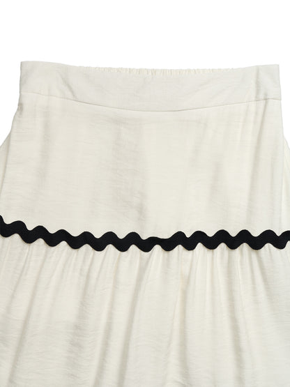 Elastic Waist Tiered Midi Skirt Color Block Boho Casual Flowy
