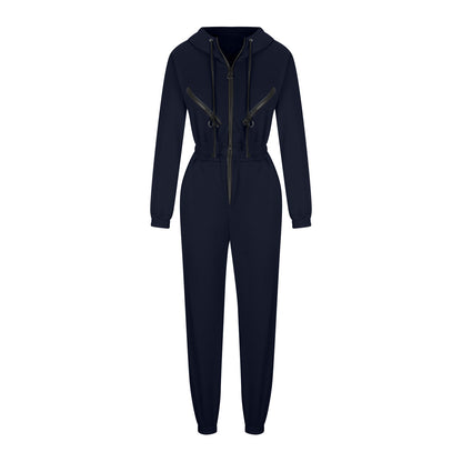 Women's Oversized Zip-Up Hooded Fleece Jumpsuit