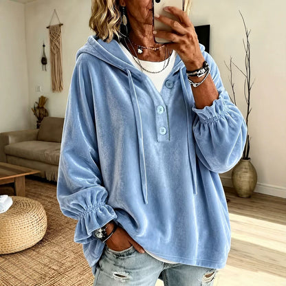 Women's Oversized Button Up Hoodie Loose Pullover Top