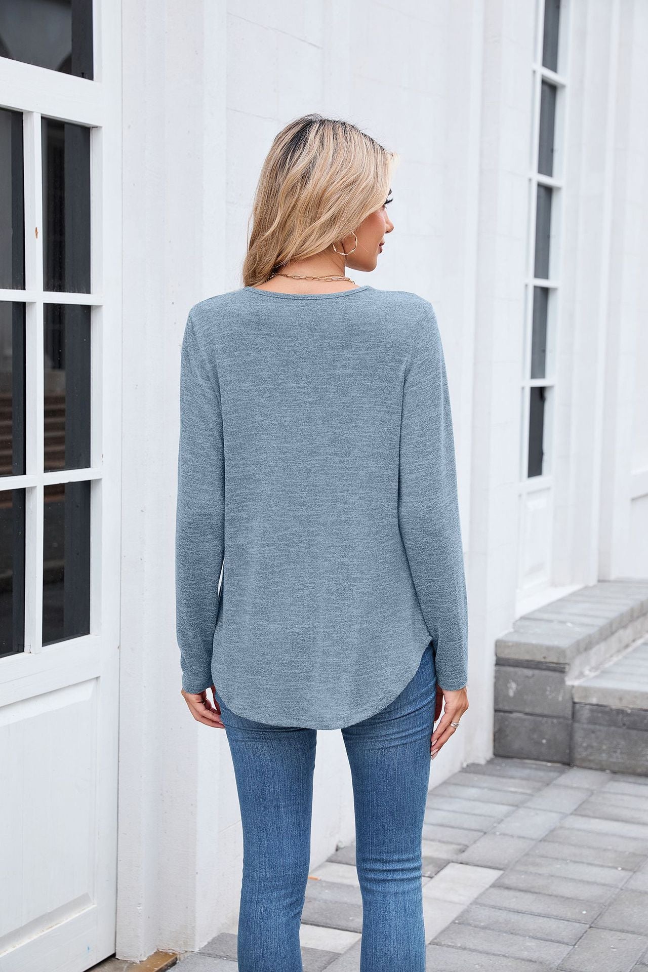 Women's Ruched V Neck Long Sleeve Loose Tunic Top