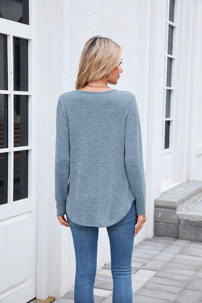 Women's Ruched V Neck Long Sleeve Loose Tunic Top