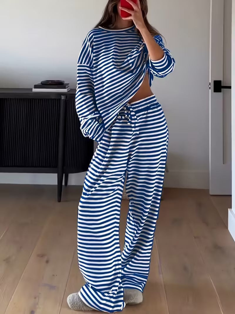 Women's Striped Lounge Set Two Piece Wide Leg Pants