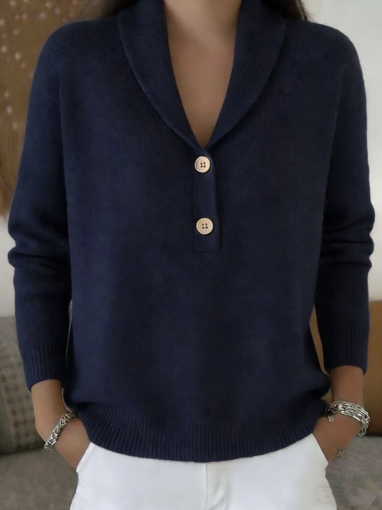 Women's Polo Collar Button Knit Sweater Pullover