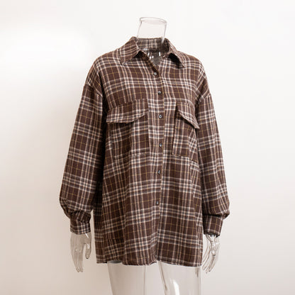 Women's Oversized Plaid Button Down Shirt with Pockets