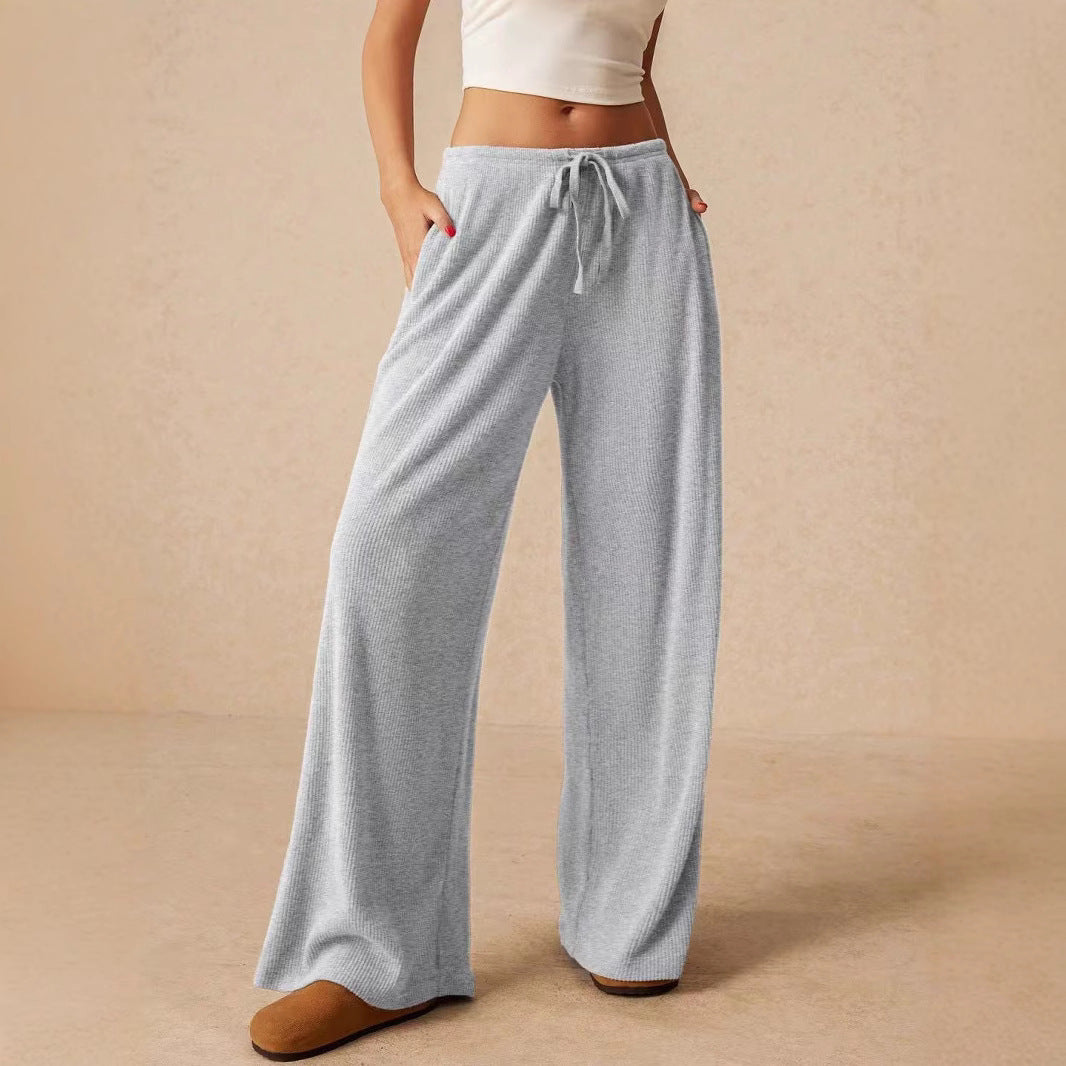 Ribbed Drawstring Wide Leg Lounge Pants