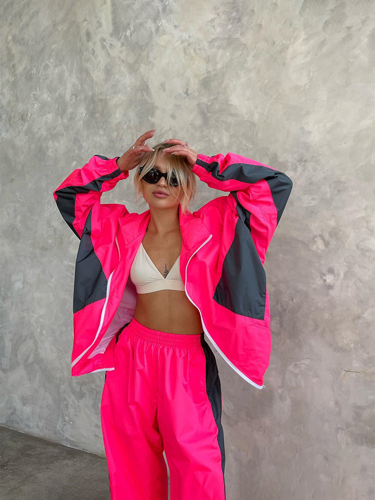 Women's Color Block Oversized Tracksuit Pants Set