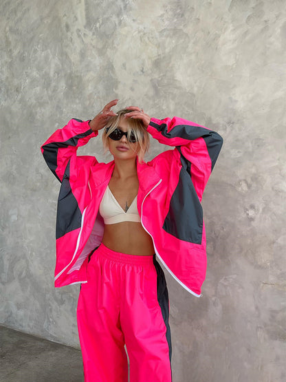 Women's Color Block Oversized Tracksuit Pants Set