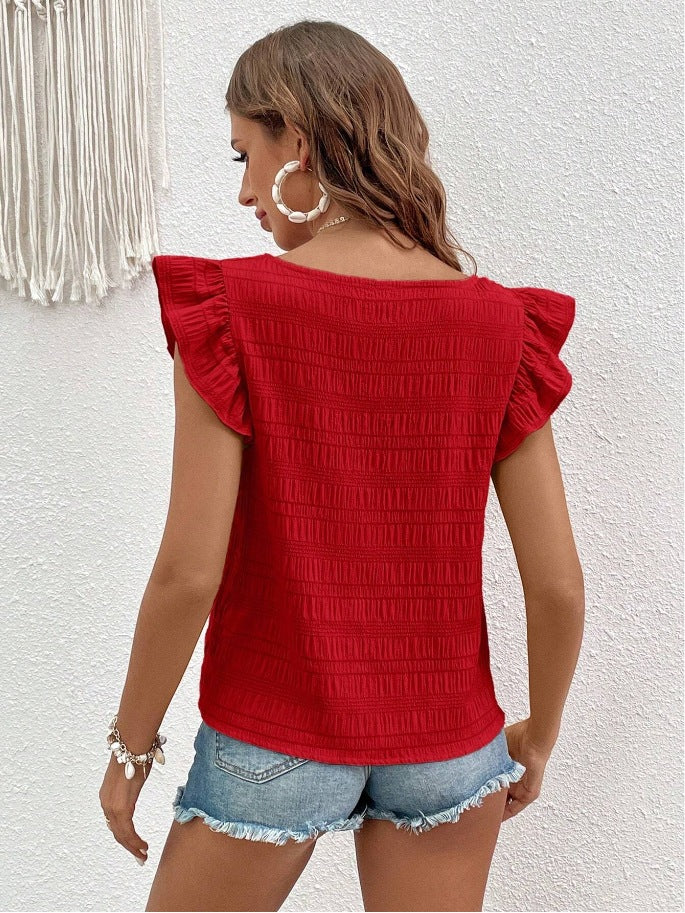 Women’s Square Neck Ruffle Sleeve Smocked Summer Top