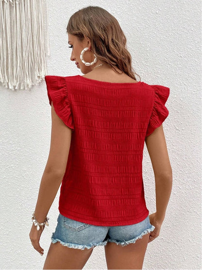 Women’s Square Neck Ruffle Sleeve Smocked Summer Top