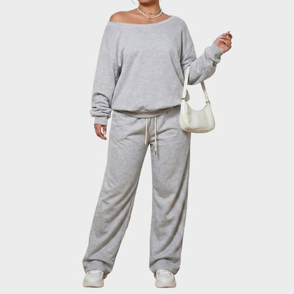 Plus Size Off Shoulder Sweatshirt Jogger Pants Set