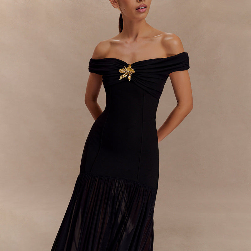 Sexy Off Shoulder Bodycon Maxi Dress Backless Mesh Panel