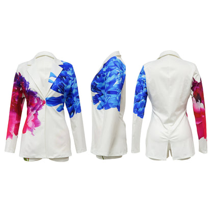 Women Graphic Blazer Shorts Set Sexy Two Piece
