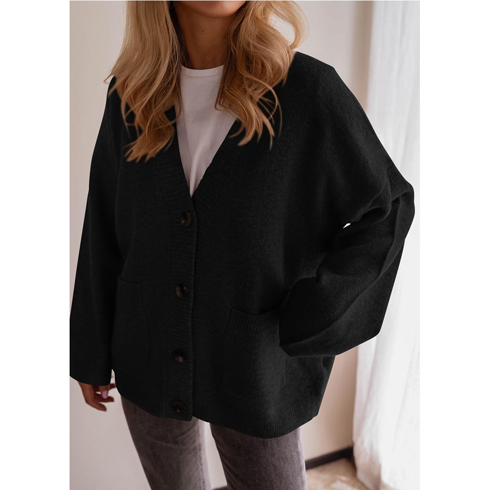 Oversized V Neck Button Knit Cardigan with Pockets