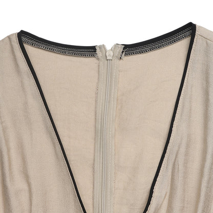 French Contrast Trim V Neck Tie Front Sleeveless Maxi Dress