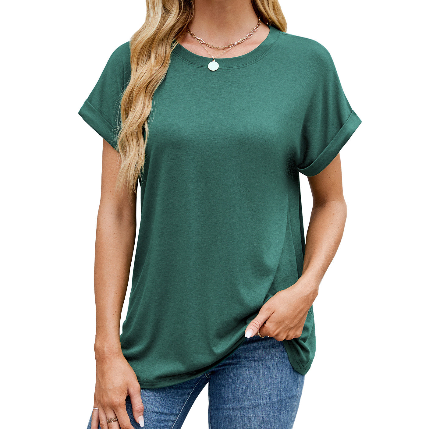 Solid Knit T Shirt Loose Fit Casual Custom Top