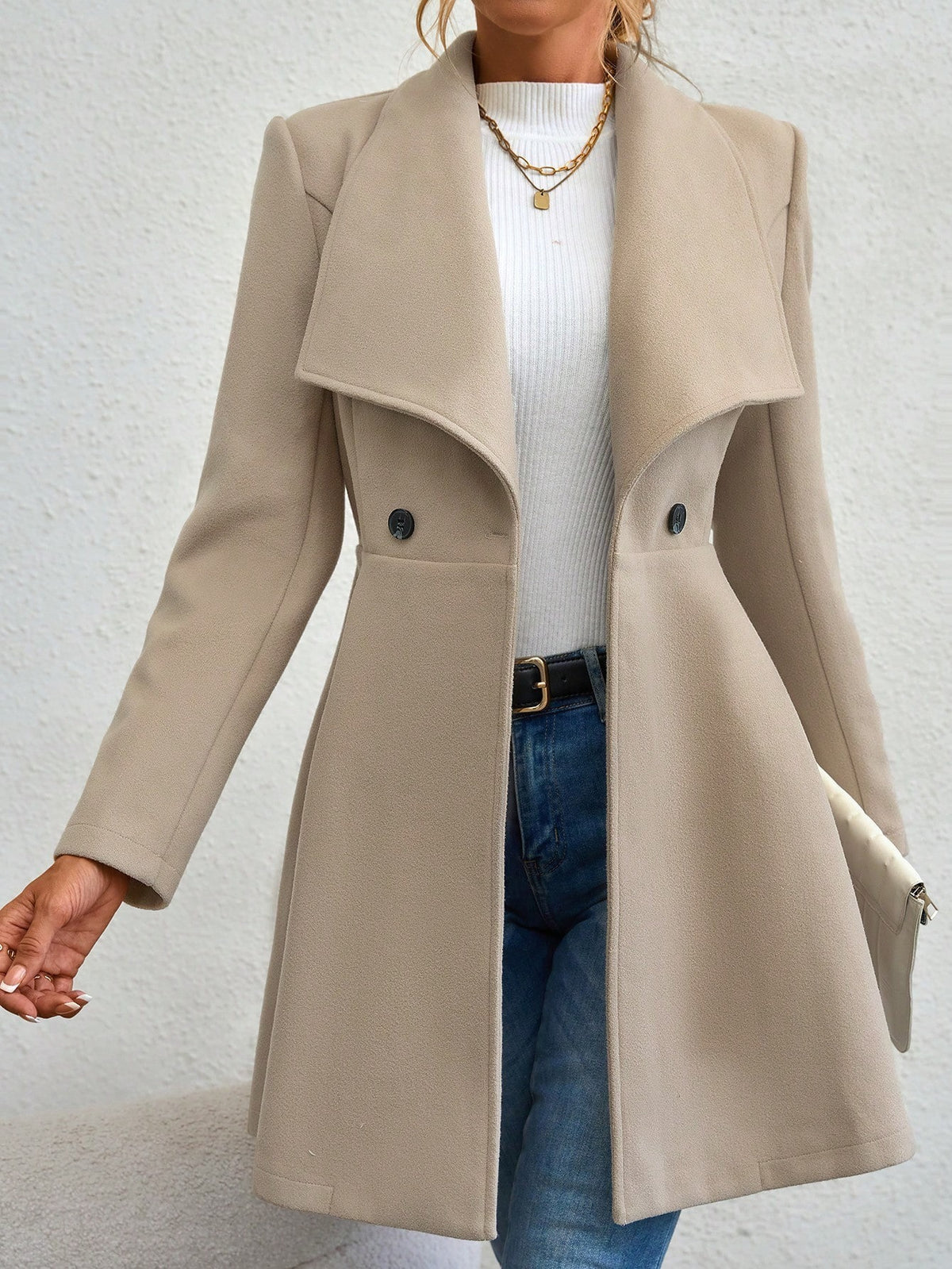Women's Lapel Wool Coat Double Breasted Winter