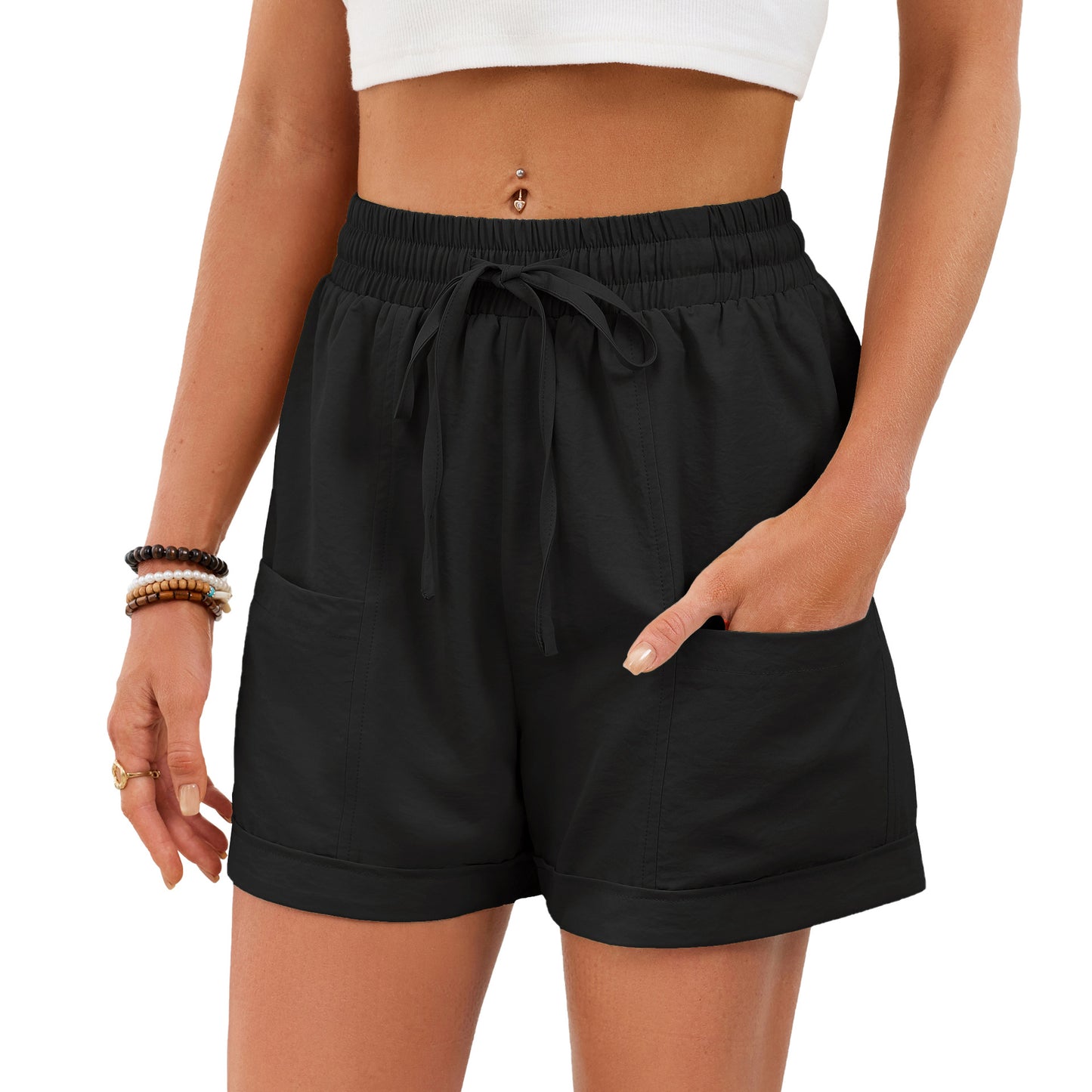 Drawstring Pocket Shorts Elastic Waist Casual Summer Pants